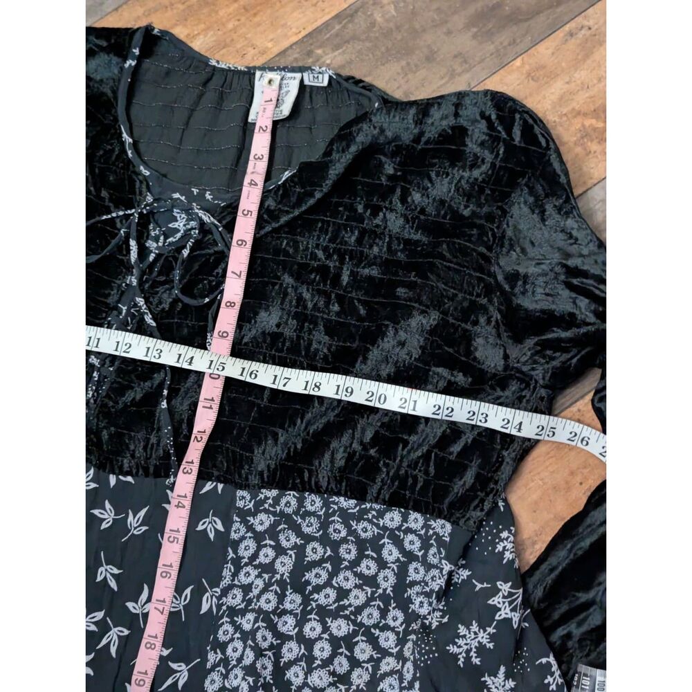 VINTAGE PAPILLON VELVET FLORAL MAXI DRESS BOHO WHIMSIGOTH PATCHWORK BLACK M - Picture 8 of 8